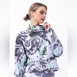 DKNY Sport Womens Cotton Marble-Print Cropped Top Blue Size L